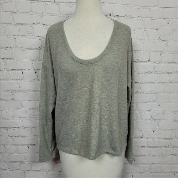 Project Social T Womens Crop Pullover Lounge Pajama Top In Heather Grey - Picture 2 of 2